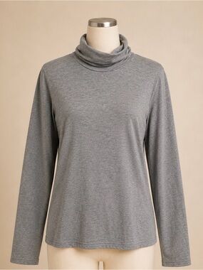 J. Jill Pure Jill Pima Stretch Turtleneck Gray L Petite Cotton Long Sleeve